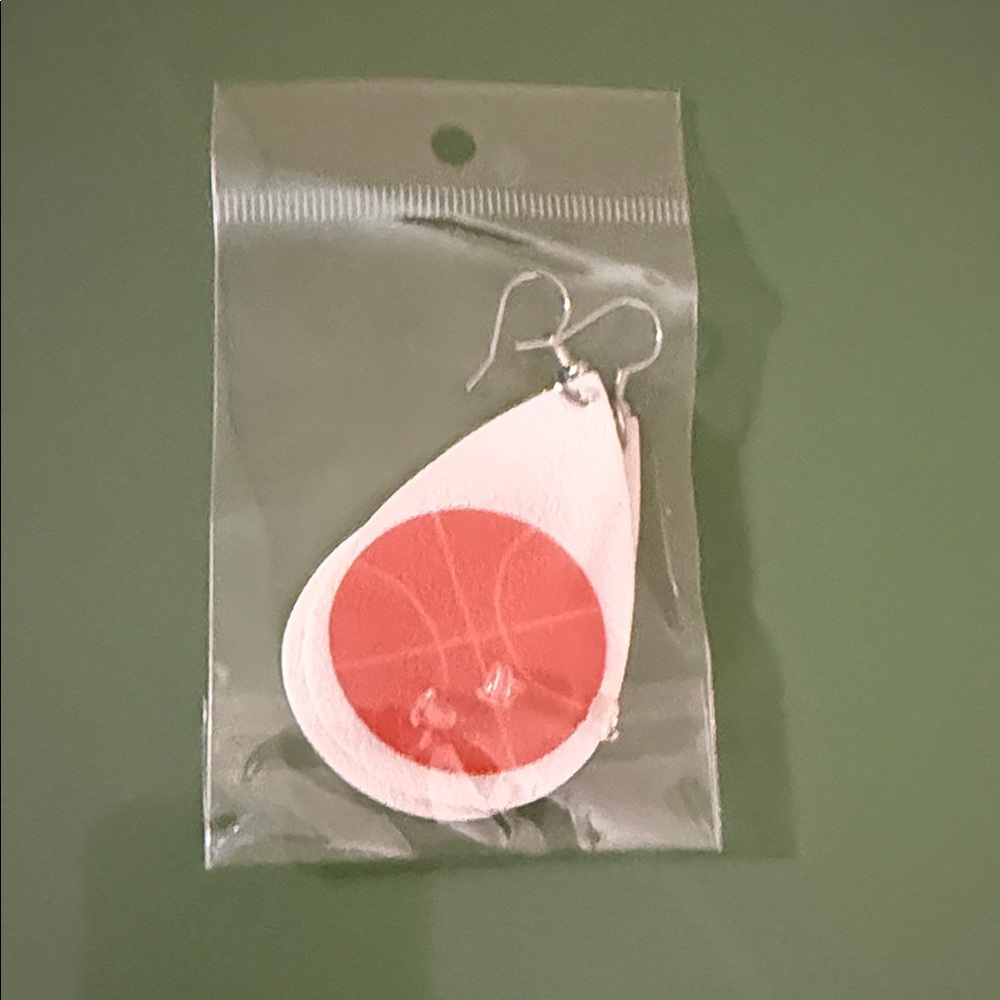 White Teardrop Basketball Print Earrings - Women Accessories
